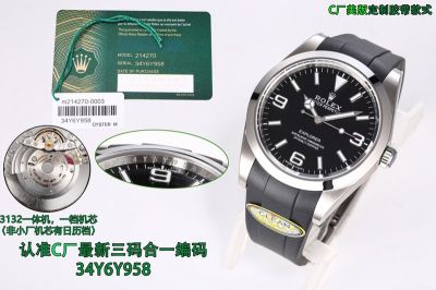 C Factory Mens ROLEX Explorer Watch 214270 Black Face Rubber Strap Watch 39 mm terra classic explorer
